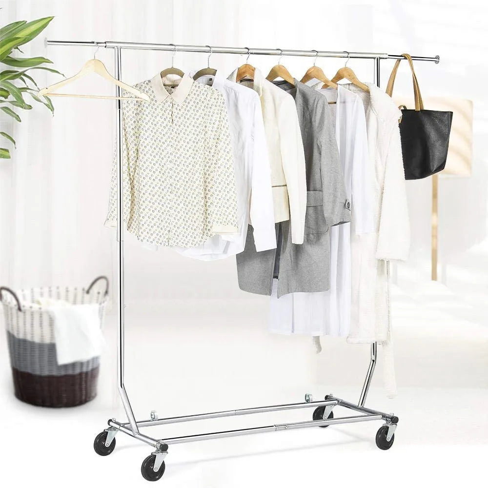 Wholesale Chrome Single Clothes Rail Rack Collapsible Rolling Rack for Shop