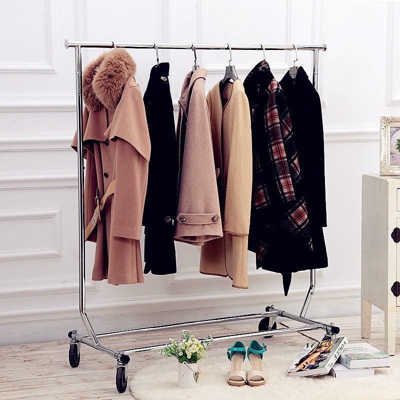 Single Rail Folding Rolling Clothing Rack
