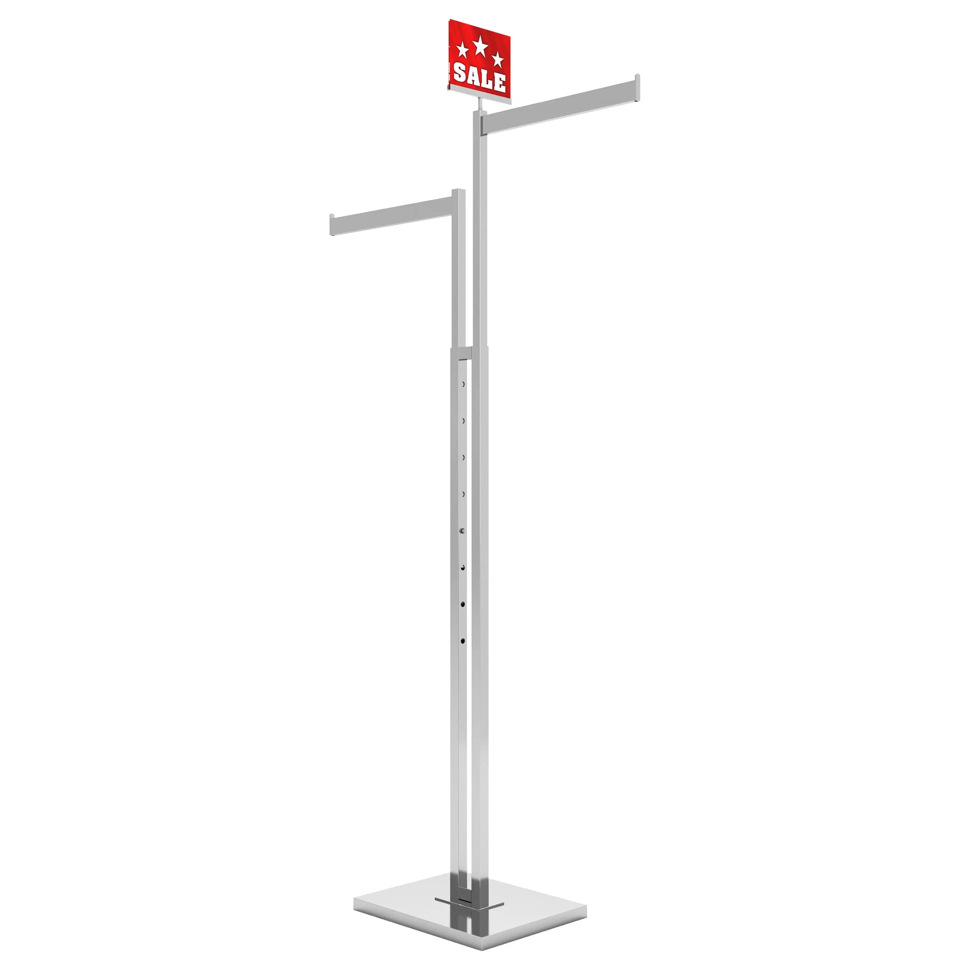 BDF chrome 2-way clothing rack with straight arms in use at retail store, displaying various garments at different heights