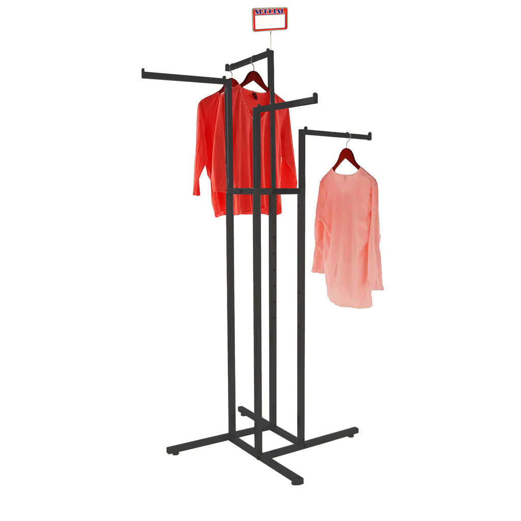 BDF 4-way adjustable garment rack displaying various clothing items in retail store setting
