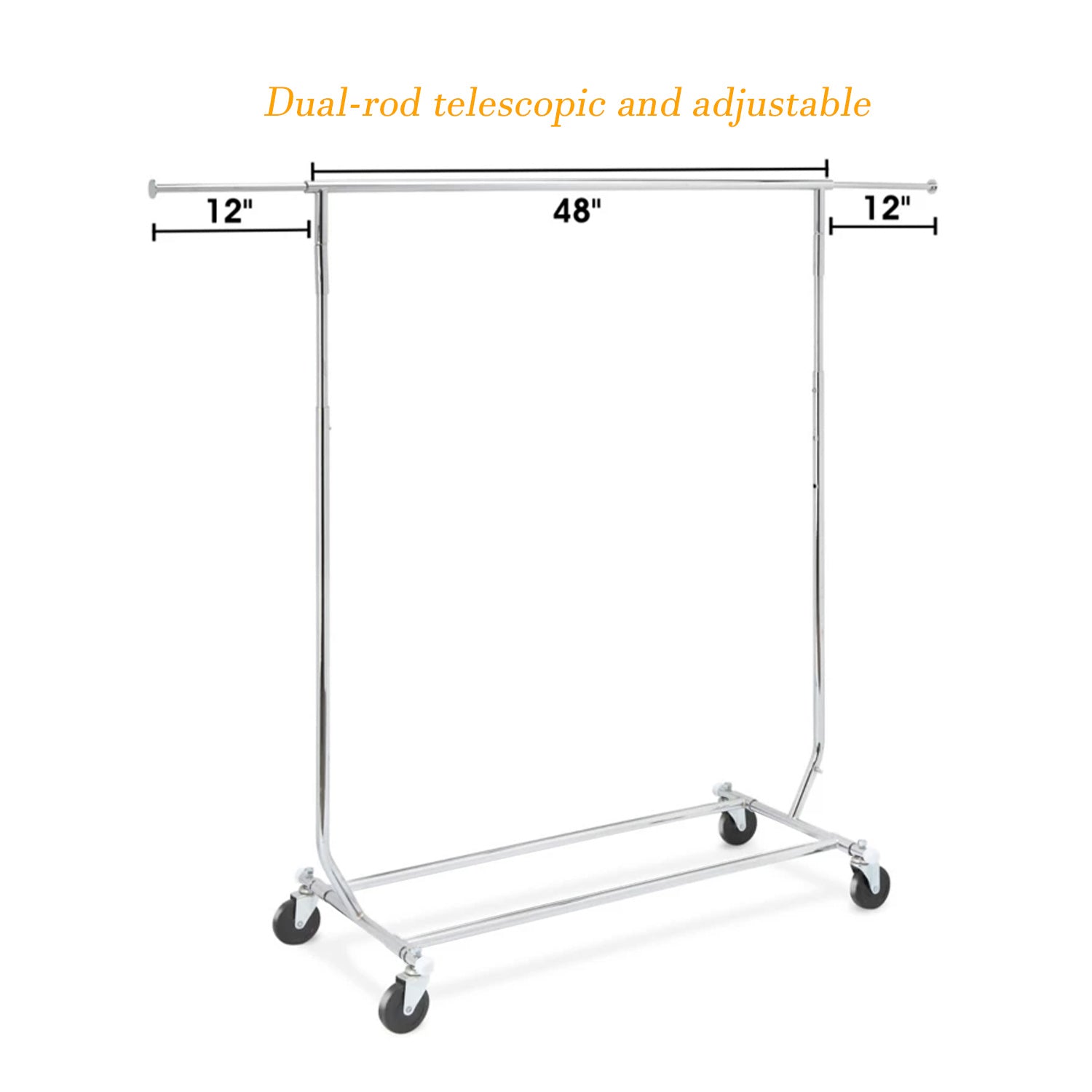 Extension bar mechanism on chrome single rail rack, 72-inch display capacity