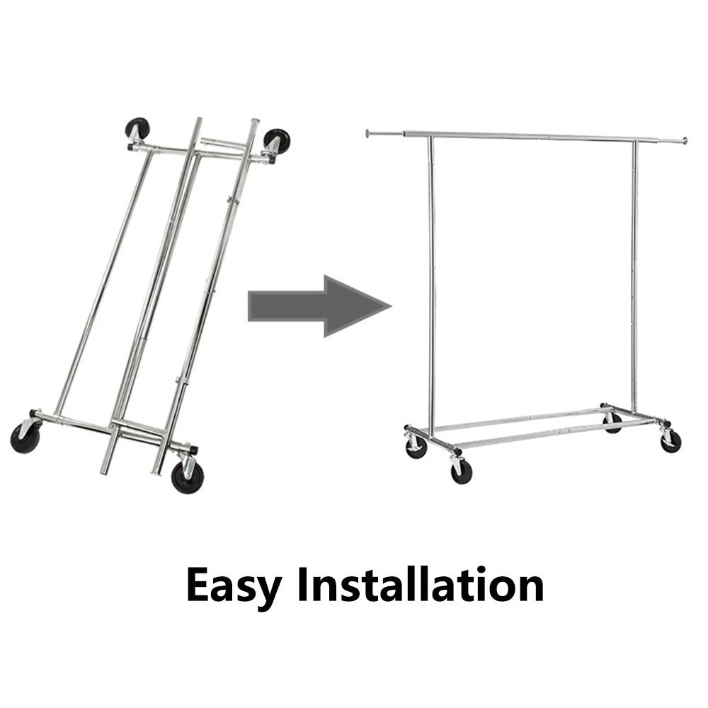 Chrome single rail rack in folded position, 5-inch thick compact storage
