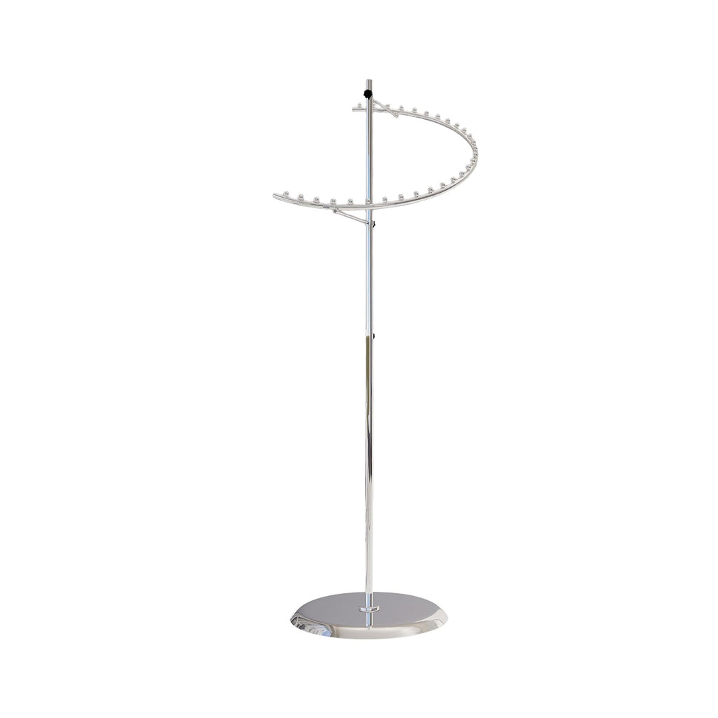 BDF commercial chrome spiral clothing rack with 29 ball stops, showing professional spiral design and weighted base