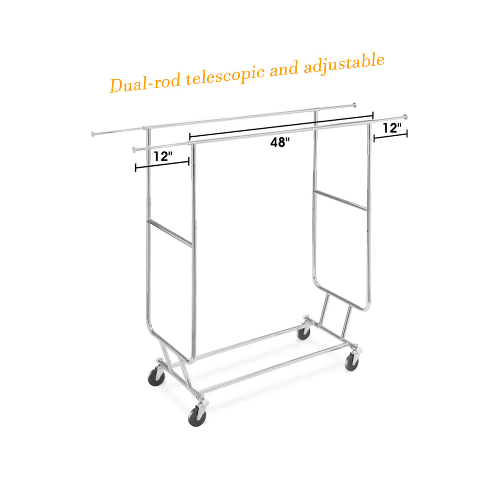 Dimension details of BDF chrome collapsible sales rack, commercial display fixture for bulk purchase
