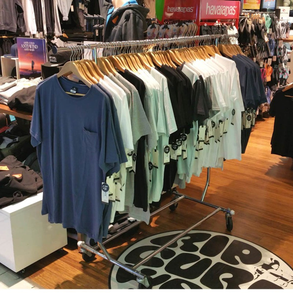 BDF folding single rail rack in trade show setting, commercial display for wholesale purchase