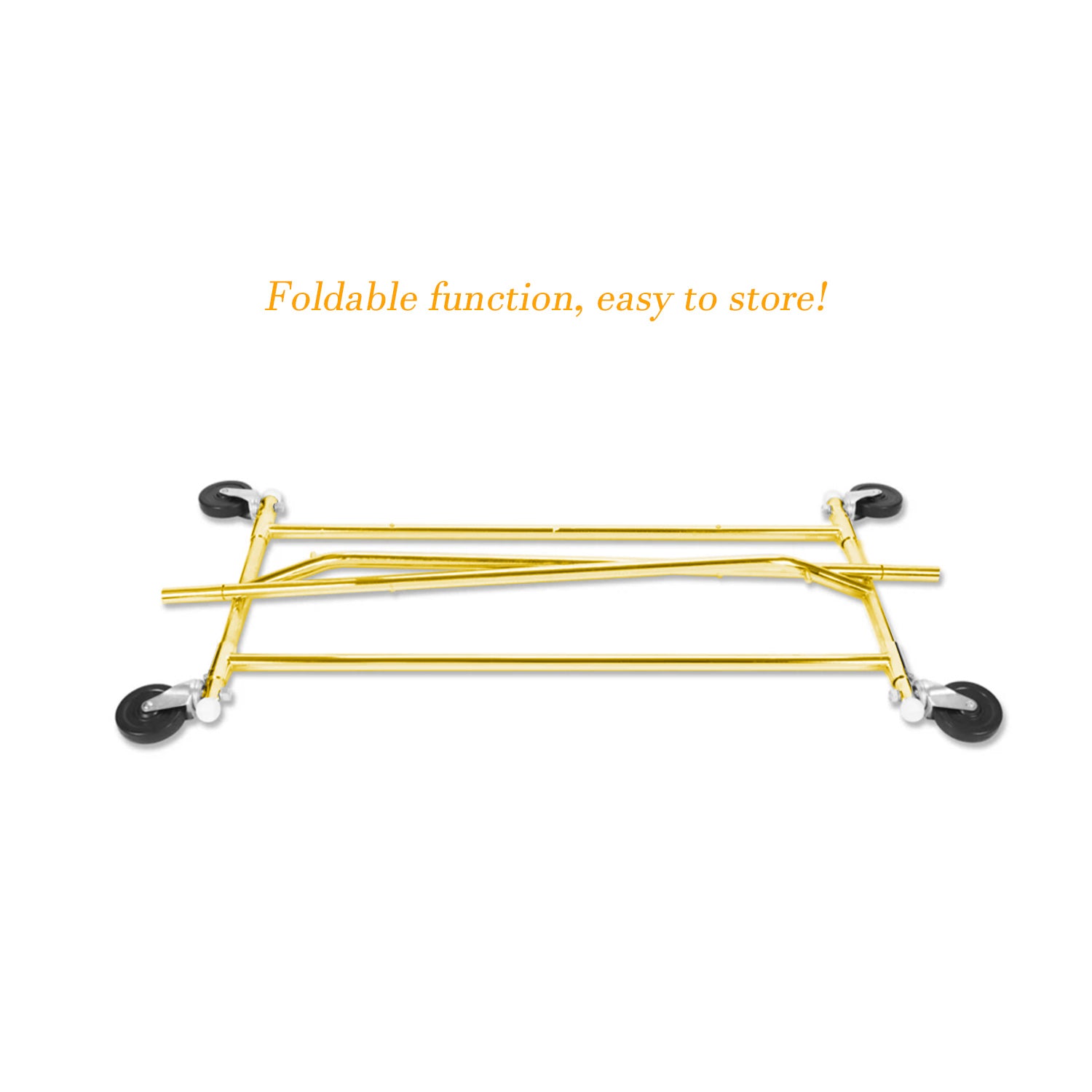 Gold electroplated folding rack in storage position, compact design for sales professionals