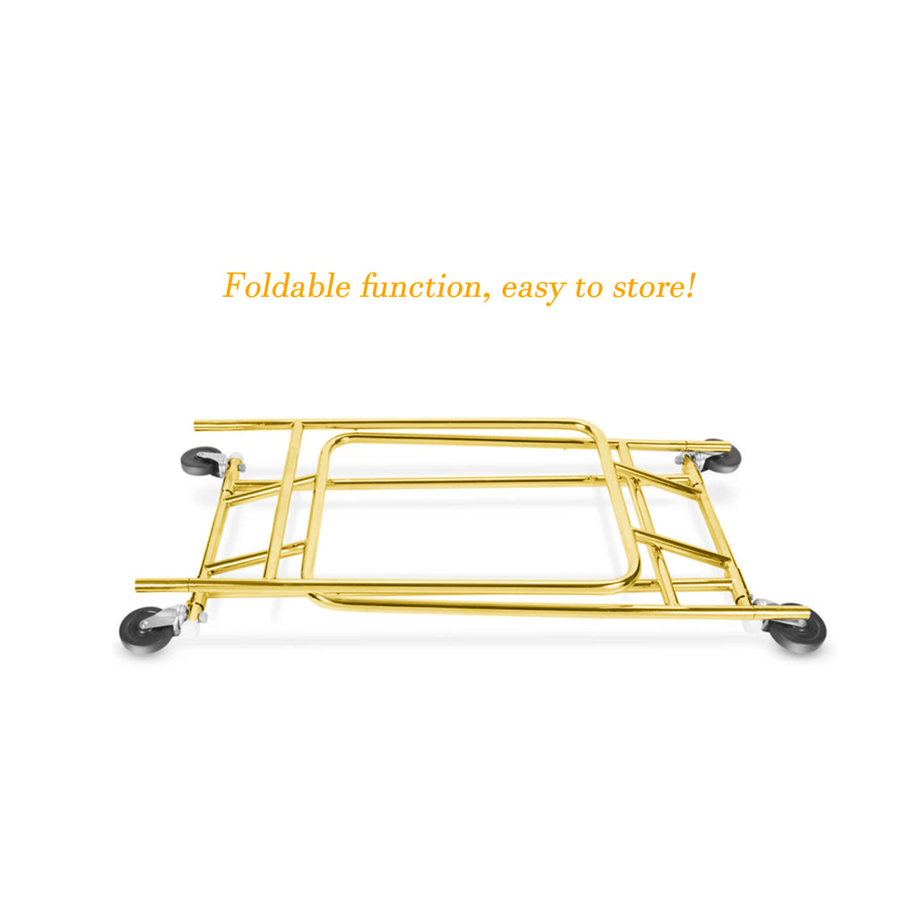 BDF gold collapsible sales rack in folded position, compact storage solution for sales representatives