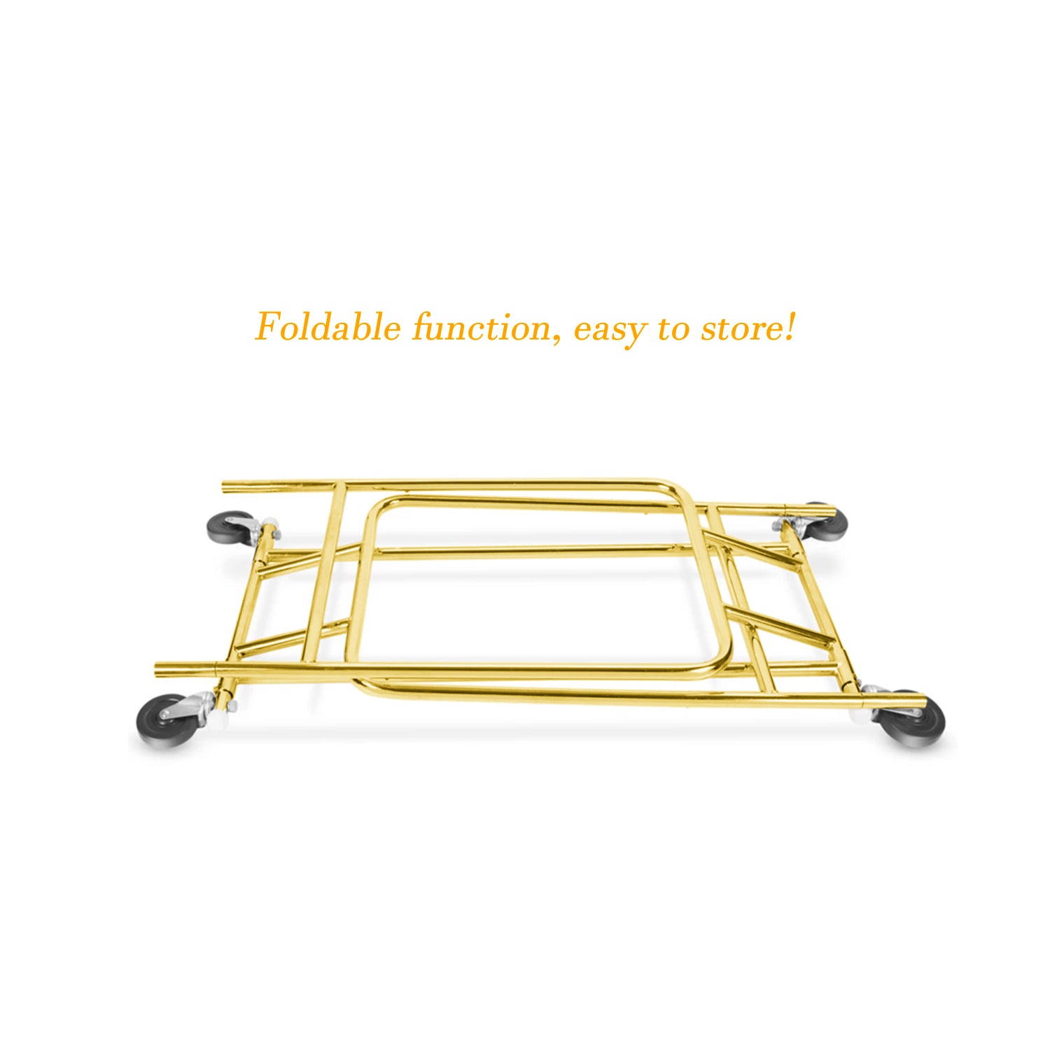 BDF gold collapsible sales rack in folded position, compact storage solution for sales representatives
