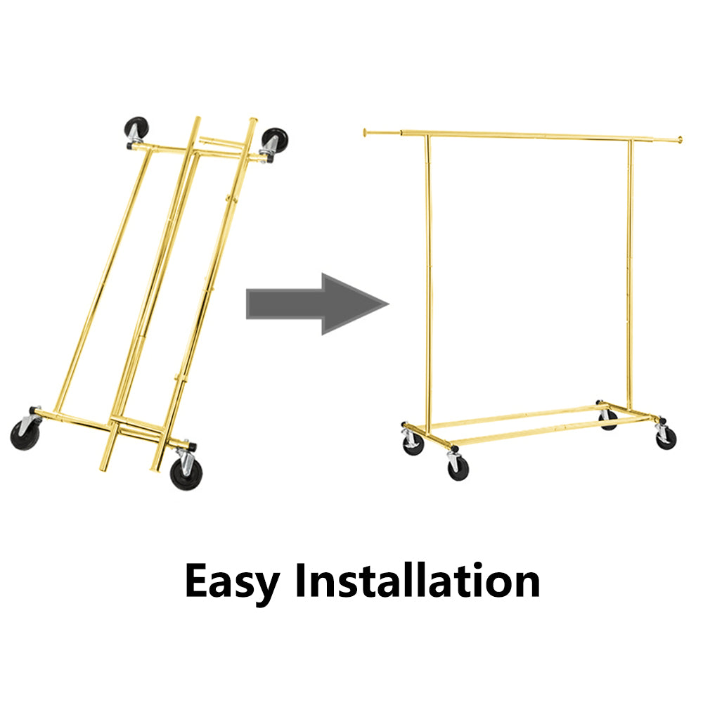Gold single rail rack in folded storage position, compact 5-inch profile design