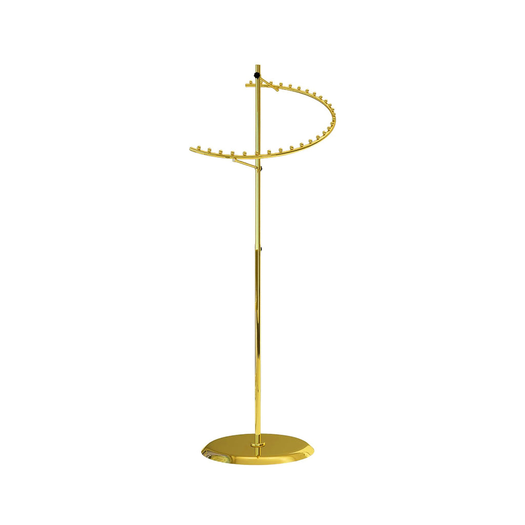BDF luxury gold spiral clothing rack with 29 ball stops, showing elegant spiral design and weighted base