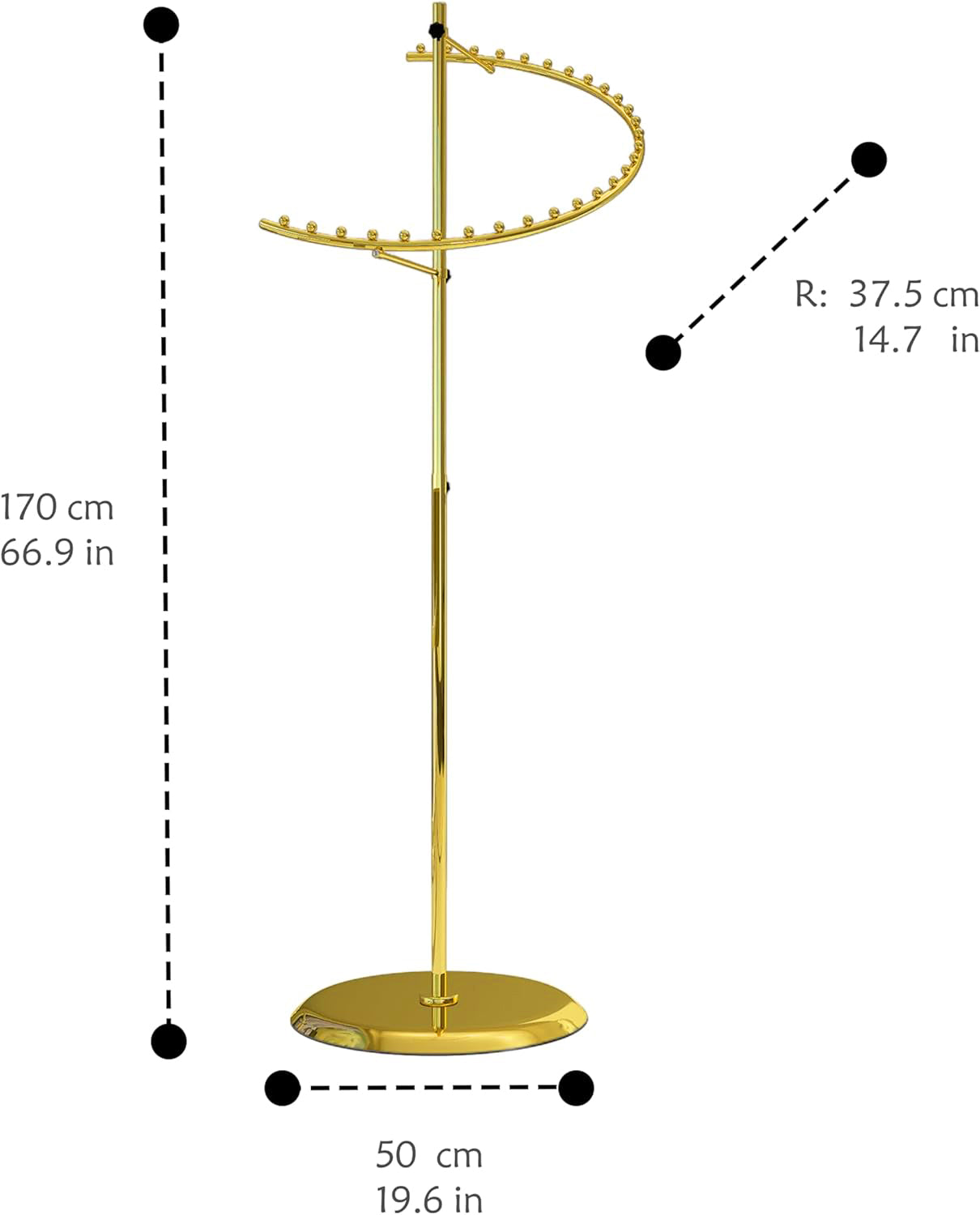 Top view showing swedge stem fitting for sign holder on gold spiral display rack