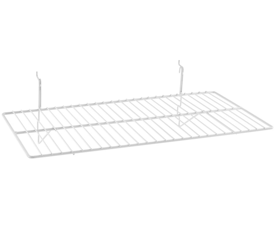 BDF heavy-duty 12x24 inch white wire display shelf with clean semi-gloss finish, shown on a white background.
