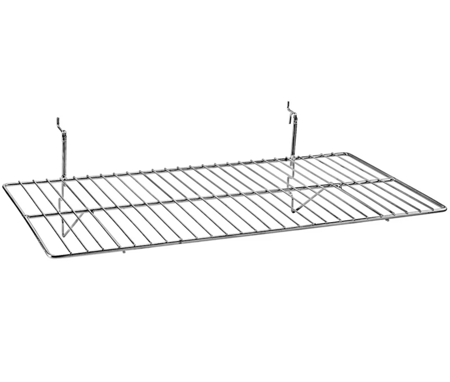 BDF professional 12x24 inch chrome wire display shelf with high-gloss finish, showing the large reflective surface on a neutral background.