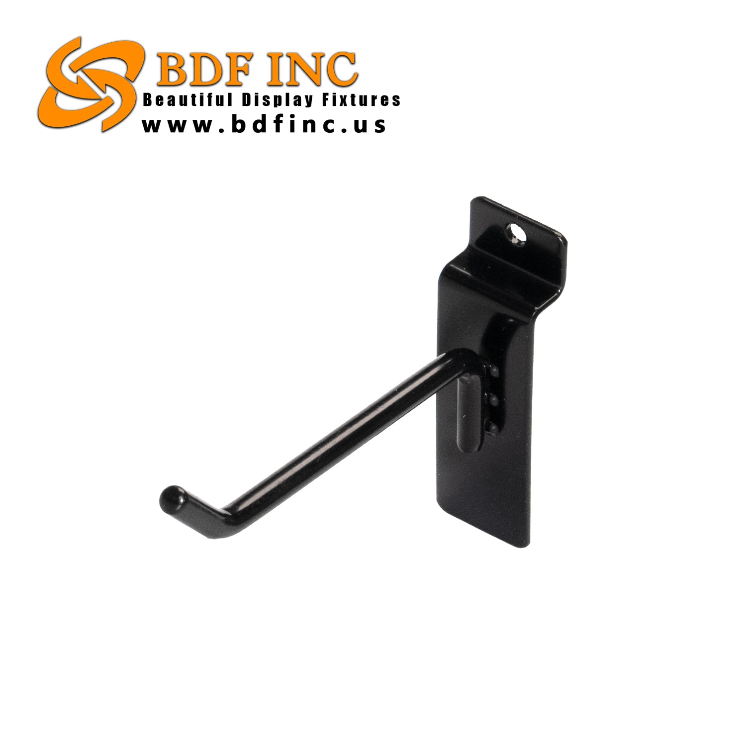 Black 4-inch slatwall hook for retail wall display panels