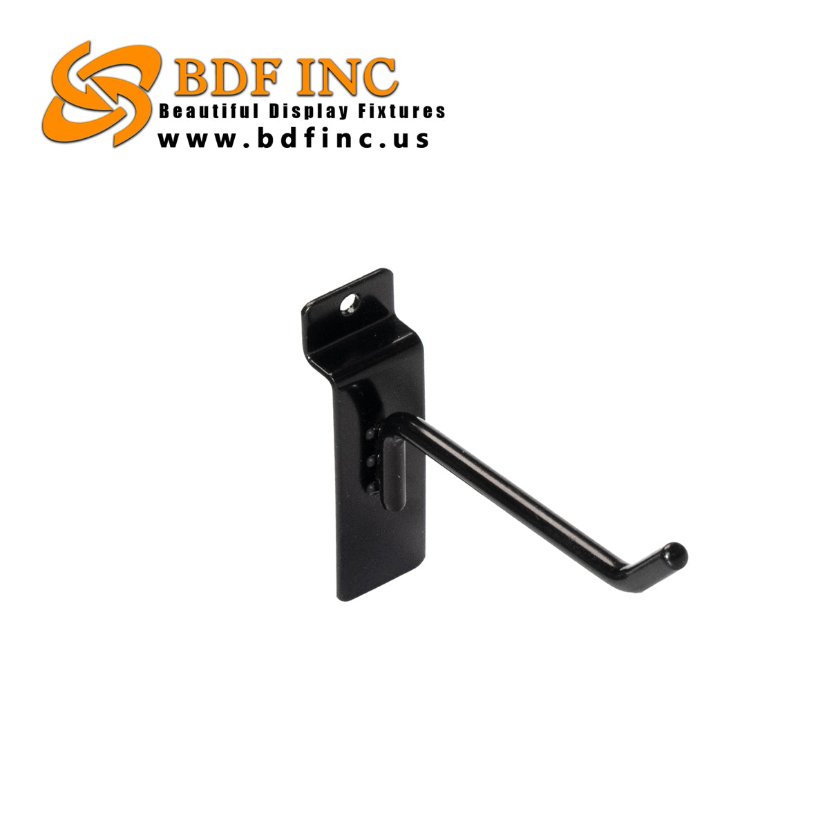 Black 4-inch slatwall hook for retail wall display panels