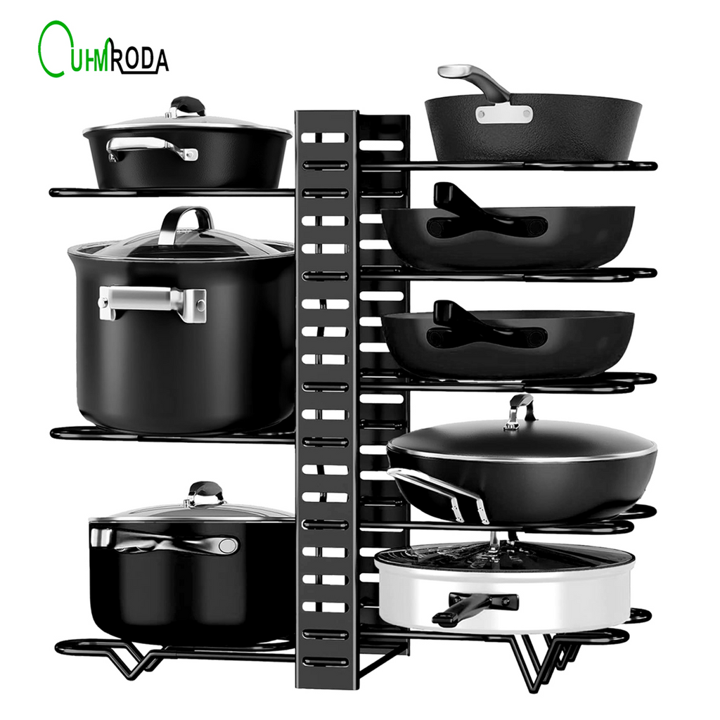 8-Tier Adjustable Pot and Lid Organizer Functional Kitchen Pot Storage Rack for Under Cabinet Kitchen