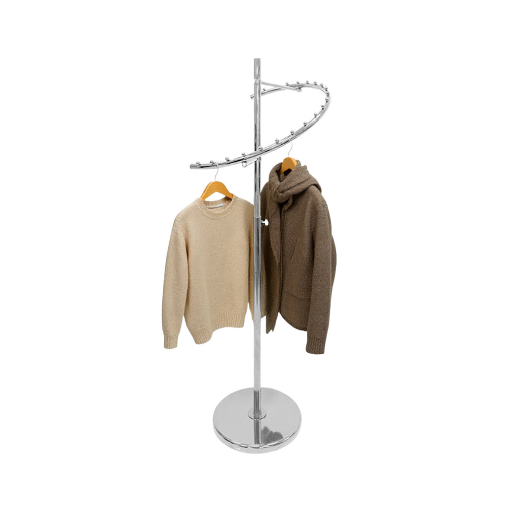 BDF commercial spiral garment rack with 20 ball stops, chrome-gold electroplated finish, 23lb heavy base