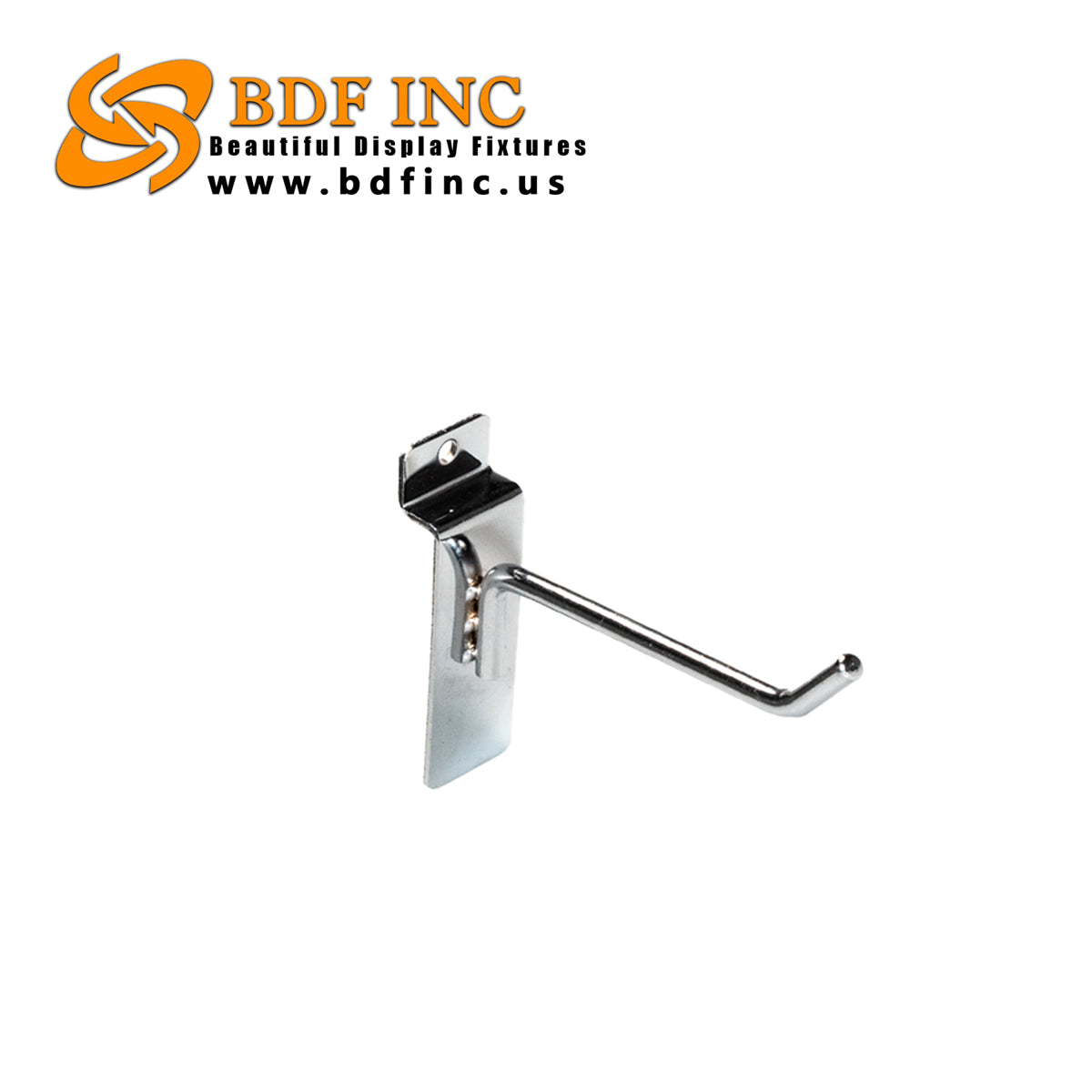 4-inch chrome slatwall peg hook on white background