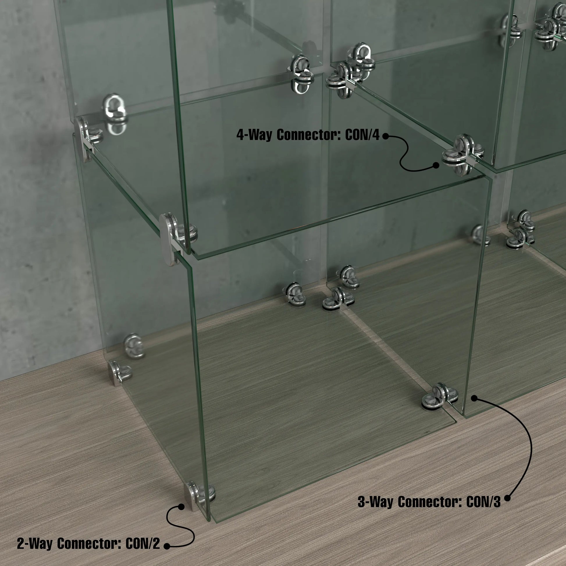Chrome 3-Way Connector for Glass Cubbies
