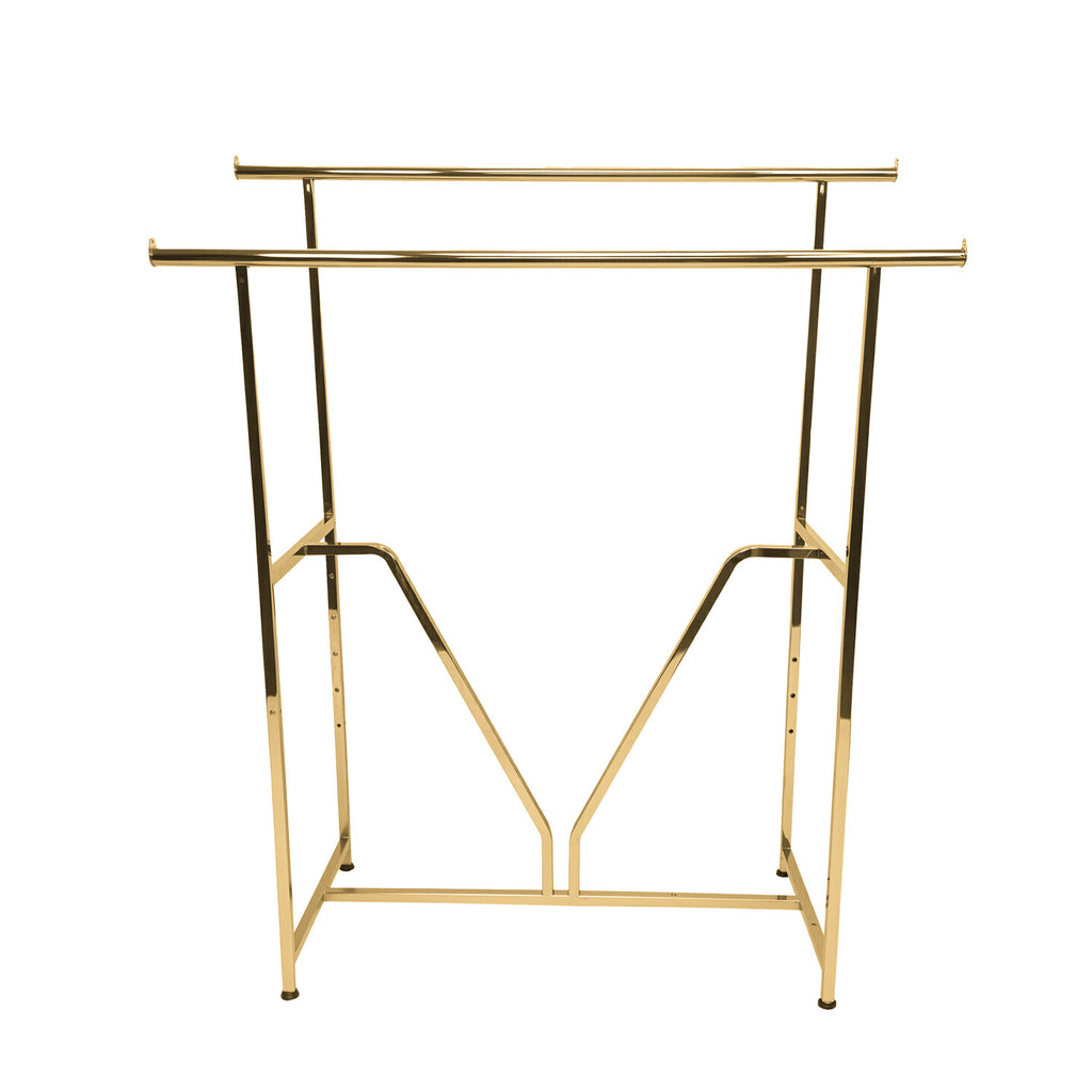 Heavy duty double rail rack gold front view with 120 inch display capacity