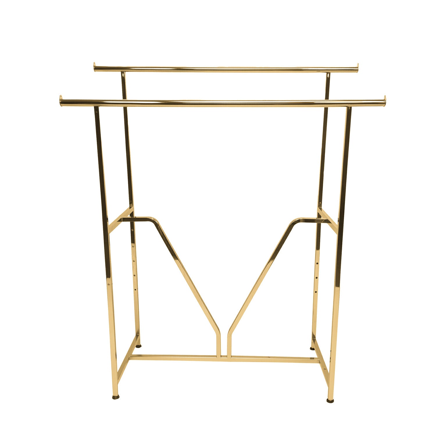 Heavy duty double rail rack gold front view with 120 inch display capacity