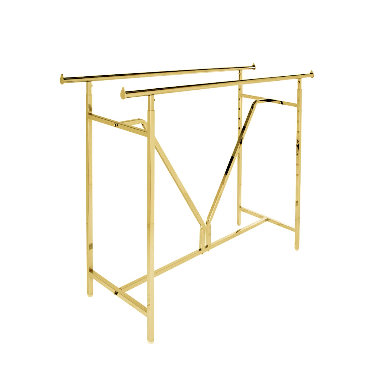 Heavy duty double rail rack gold finish side view showing industrial strength construction