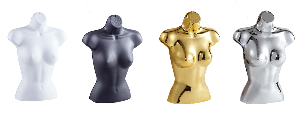 Female Plastic 3/4 Hanging Mannequin with Round Stand Bust Torso Display Mannequin for Shop or Warehouse Supermarket Supplies