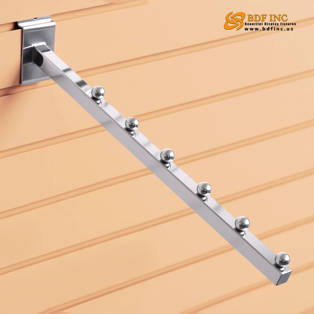 Close-up detail of 6 chrome retaining studs on slanted display arm