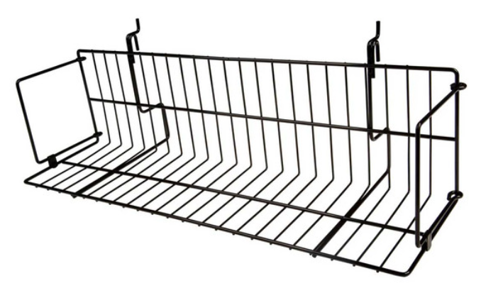 SSWBasics 48" x 6" x 6.5" Black Media Grid Shelf for Slatwall & Wire Grid